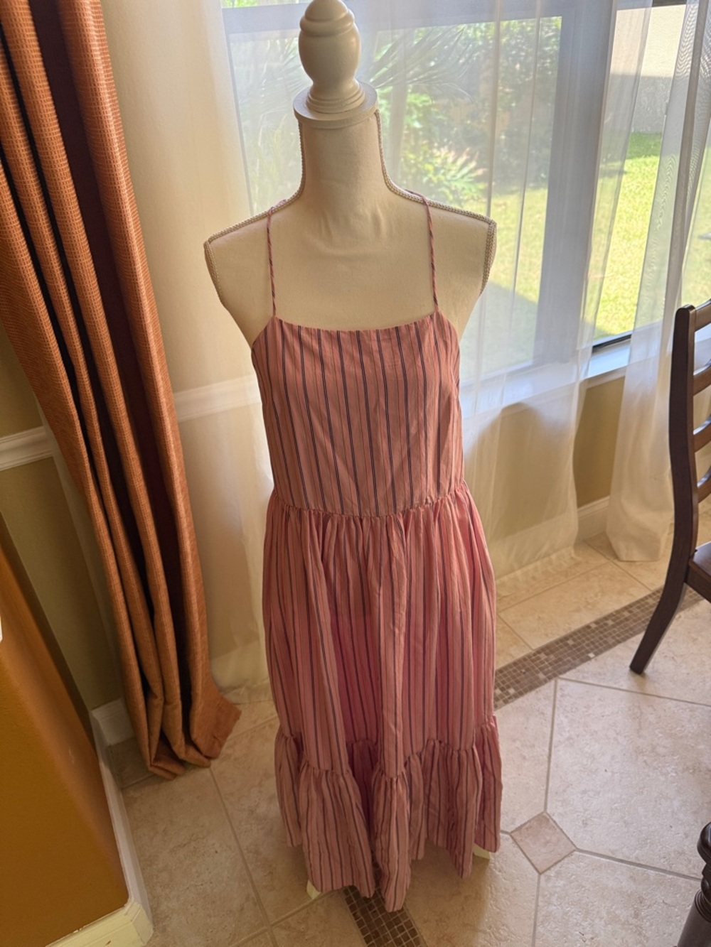 Zara Pink Striped Tiered Maxi Dress